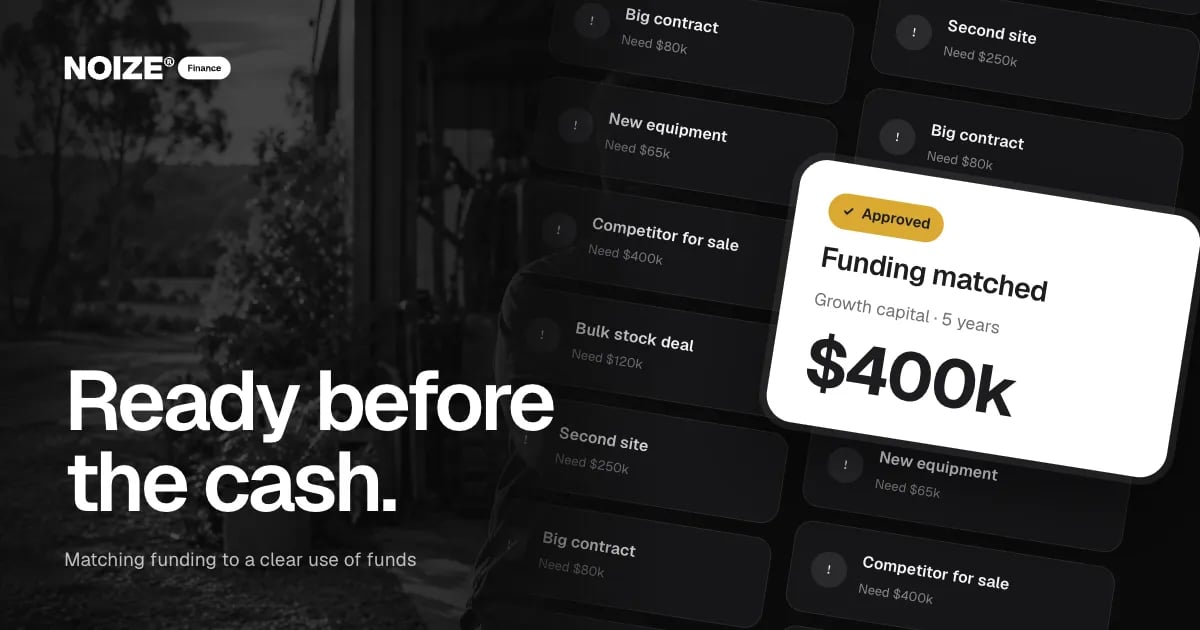 A wall of time-sensitive opportunities needing funding, beside a white Funding matched card: $400k growth capital, approved.